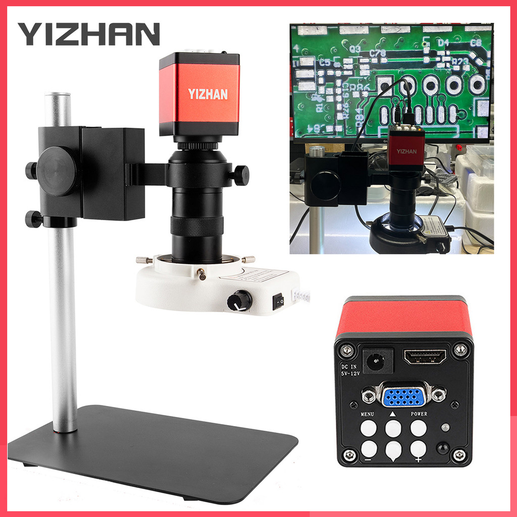 YIZHAN HD 1080P HDMI USB Industrial Microscope Kit 2K 4K Digital Microscope Camera VGA 1-130X Zoom