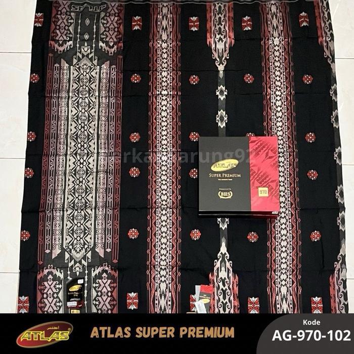 ATLAS SUPER PREMIUM 980 GRADE G FULL SONGKET TIMBUL JAGUAR 100% Sarung Muslim Tebal Hitam Dewasa