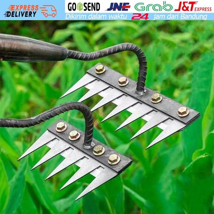 Rake Alat Garukan Rumput Garpu Tanah Tanaman Berkebun Besi Pendek Alat Pencabut Rumput 5 Gigi 7 Gigi