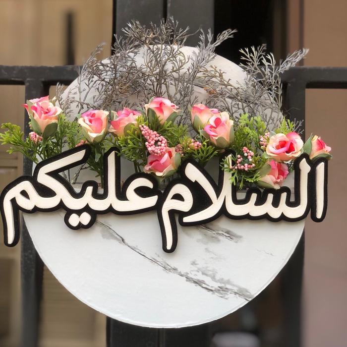 Hiasan Pintu 3D Assalamualaikum vas bunga bulat bunga Artificial Siap Kirim