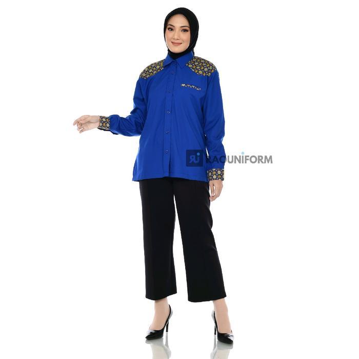 Atasan Batik Wanita Seragam Kerja Kombinasi Kemeja Batik Lengan Panjang Baju Kantoran Cafe