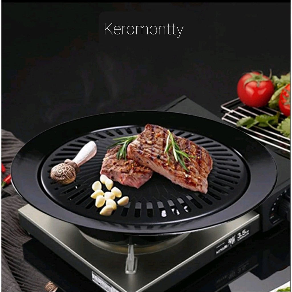 Alat Panggang Bulat Barbeque Grill Pan Pemanggang BBQ Tempat Bakar Daging Ayam Sosis Sate Anti Lengk