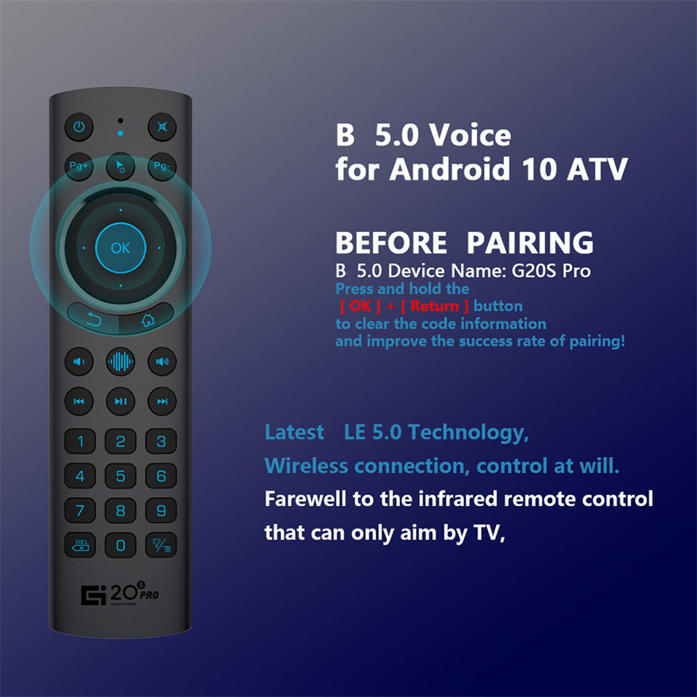 G20BTS Plus G20S PRO 2.4G Wireless Voice Backlit Air Mouse Gyroscope IR Learning Remote Control for