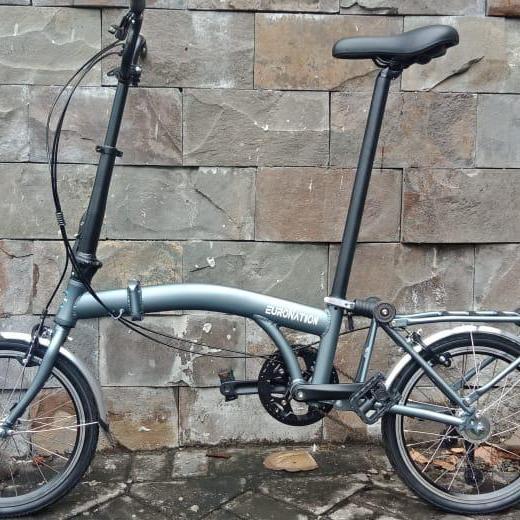 SEPEDA LIPAT 16 INCH 3 SPEED TRIFOLD EURONATION BIKE like BROMPTON - Abu-abu