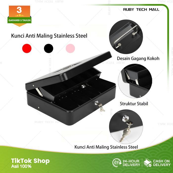 Azko - Laci Uang Kasir Cash Drawer Cash Box Portable Money Safety Box With Lock Black Cash Box