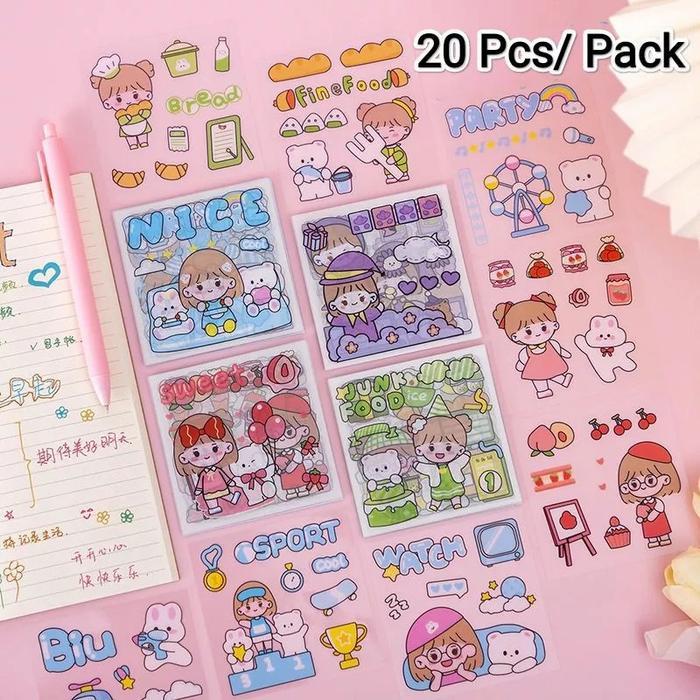 20 Lembar Stiker Anti Air Gambar Karakter Lucu MOMO DIY Anak