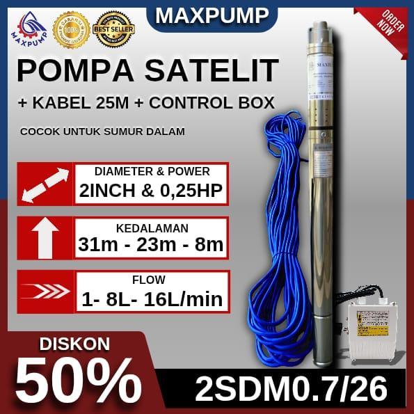 DISKON MAXPUMP Pompa Submersible Pompa Satelit Casing Pipa 2In 0.5Hp Pompa Satelit Submersible 2" +