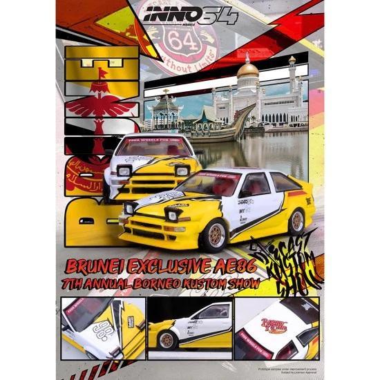 Ready IN64-AE86T-BDKS24 - Inno64 1/64 Toyota Sprinter Trueno AE86 Brunei Diecast Kustom Show 2024