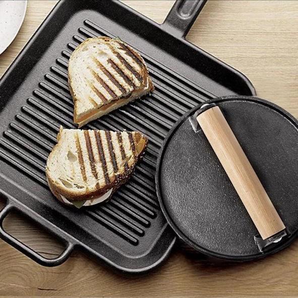 Cast iron meat presser grill 7 inch press skillet besi cor ancuran