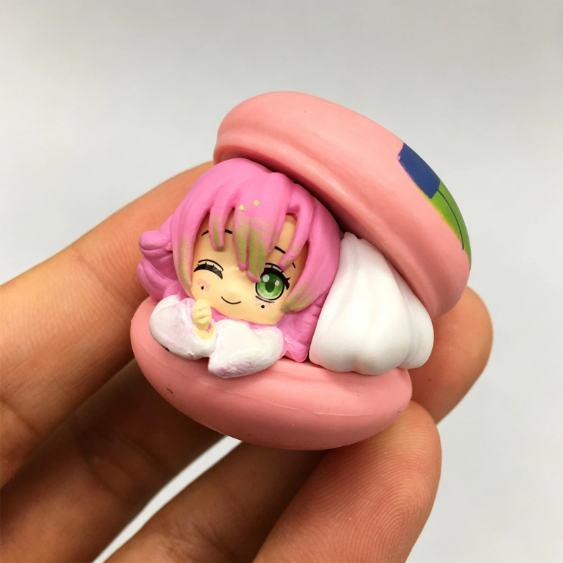6pcs/Set Demon Slayer Macaron Shape Cute Chibi Figures Kawaii Rengoku Tokito Obanai Mitsuri Sanemi