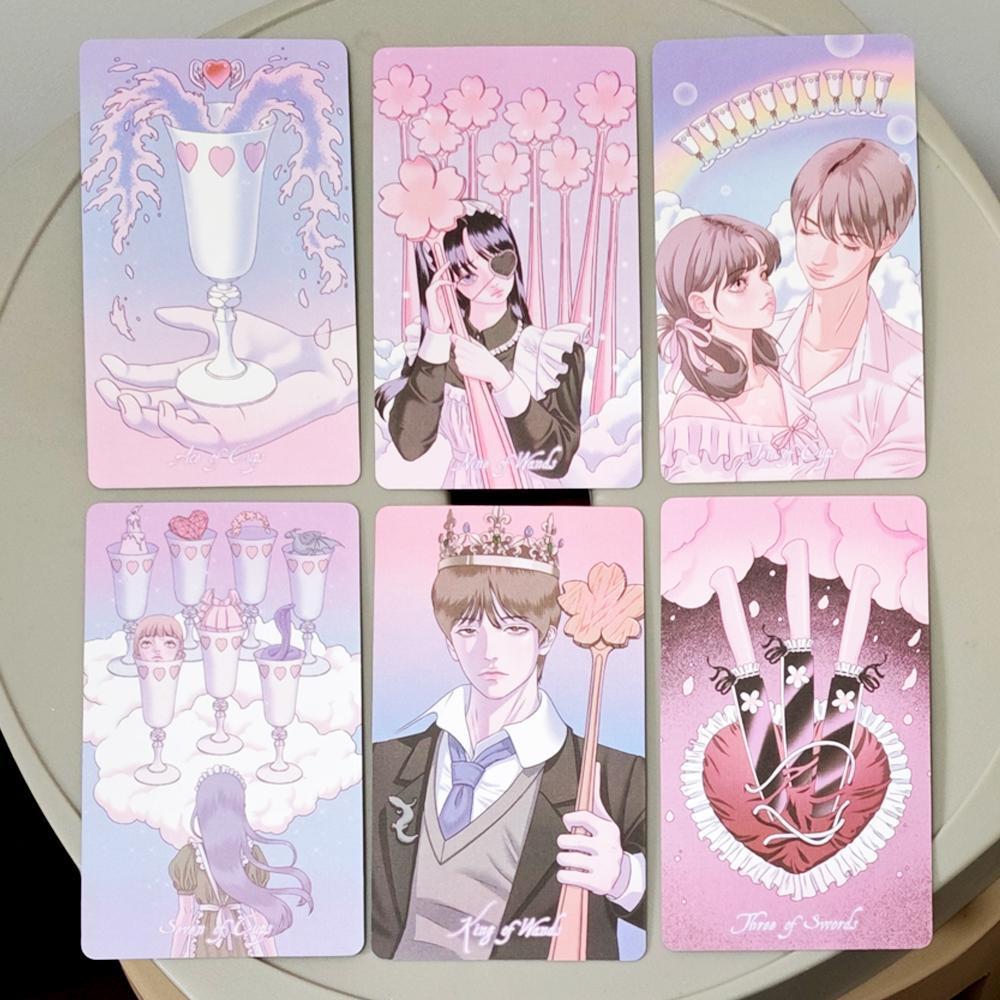 Kawaii Anime Tarot Deck - 78 Cards Coquette Aesthetic Pink Pastel Manga Tarot Cards - "HORANG NAVI"