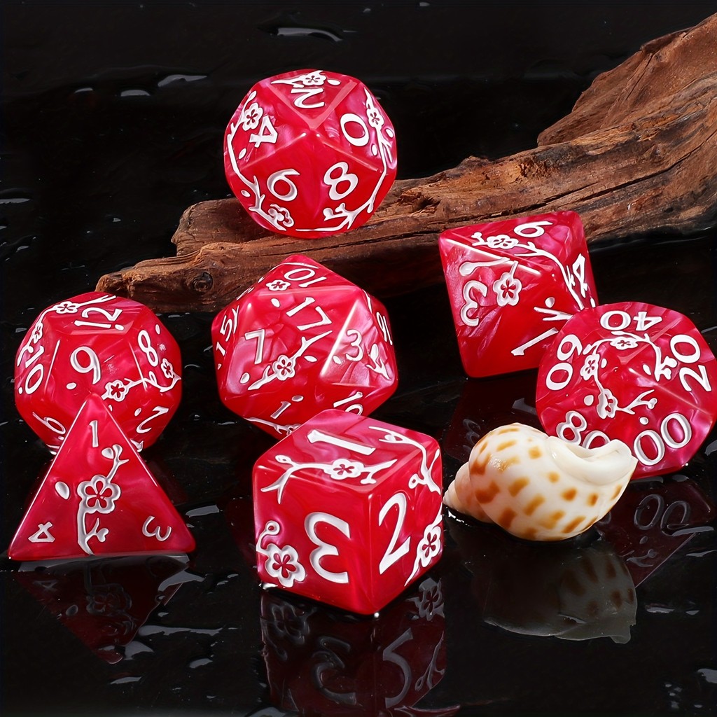 DND Dice Set 7pc Plum Flower Polyhedral Dice for D&D RPG MTG Role Playing Table Party Games & DM &