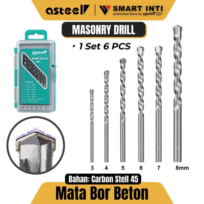 Mata Bor Beton Set 6pcs Asteel -Mata Bor Beton Cemented Carbide - Mata Bor Tembok Beton Set - Mata