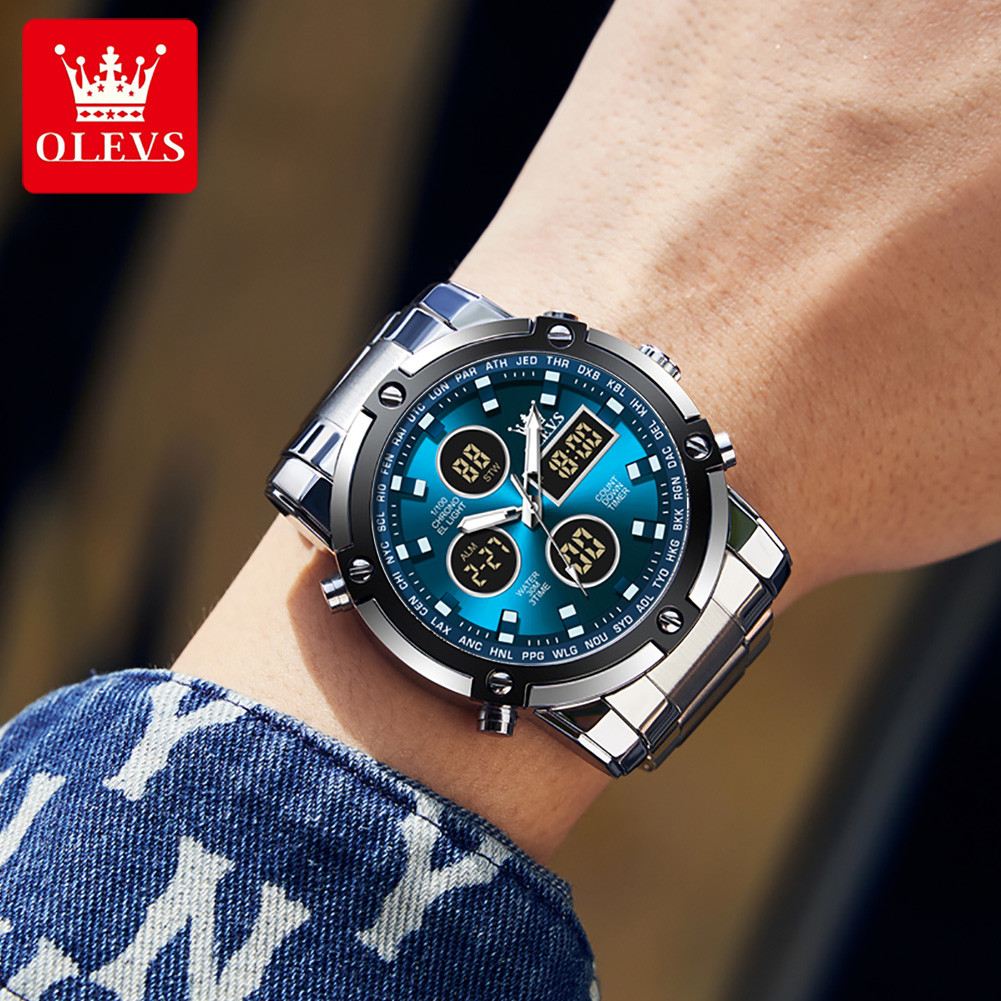 OLEVS Electronic Watches Trend Fion Stainless Steel Multifunctional Digital Wristwatch Waterproof