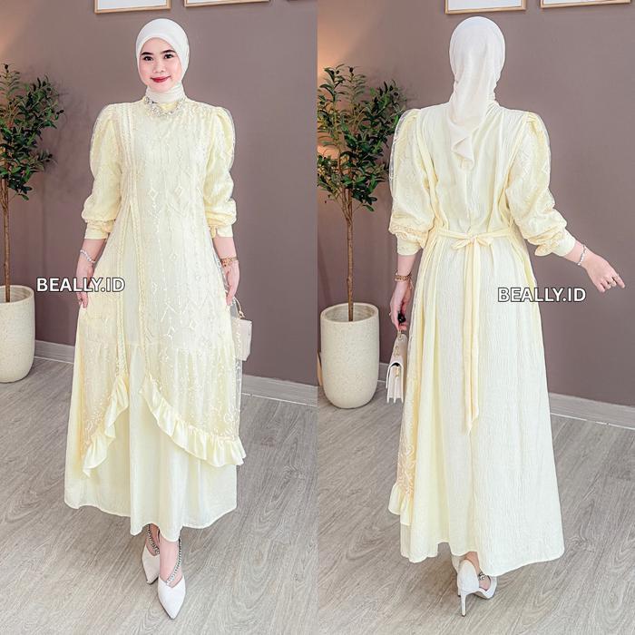 Dress Bianca Tille Brukat Wanita Mewah Gamis Crinkle mix Brukat Kondangan Lebaran Kekinian