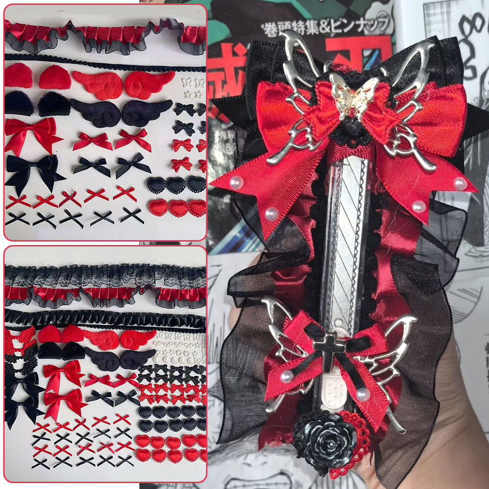 Red Itabag Aessories Set for DIY Bow Ita Bag Deoration Bowknot Heart Ribbon Anime Bags Insert