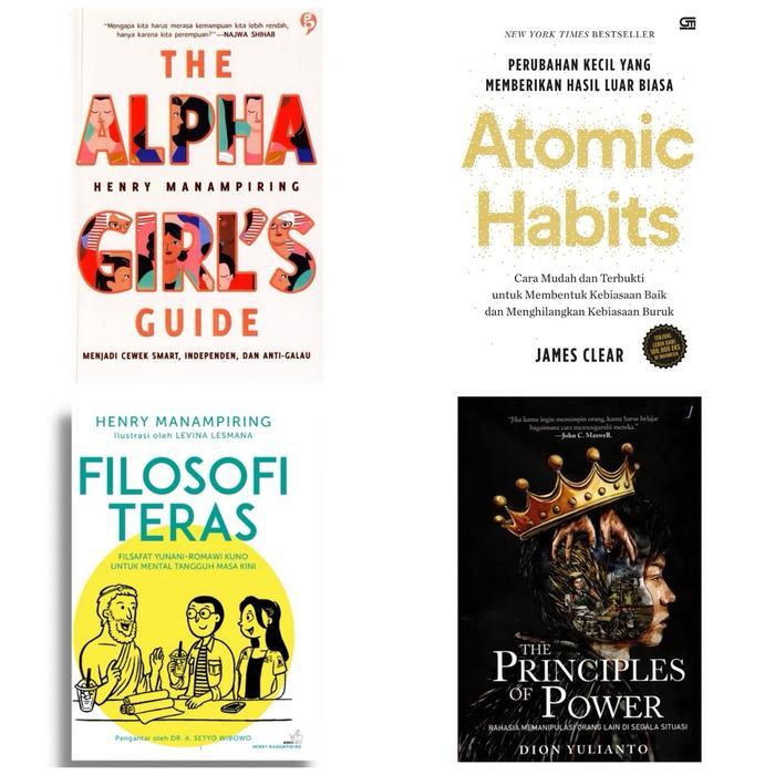 Paket 4 Buku Atomic Habits - Principles of Power - Filosofi Teras - The Alpha Girls Guide atomic