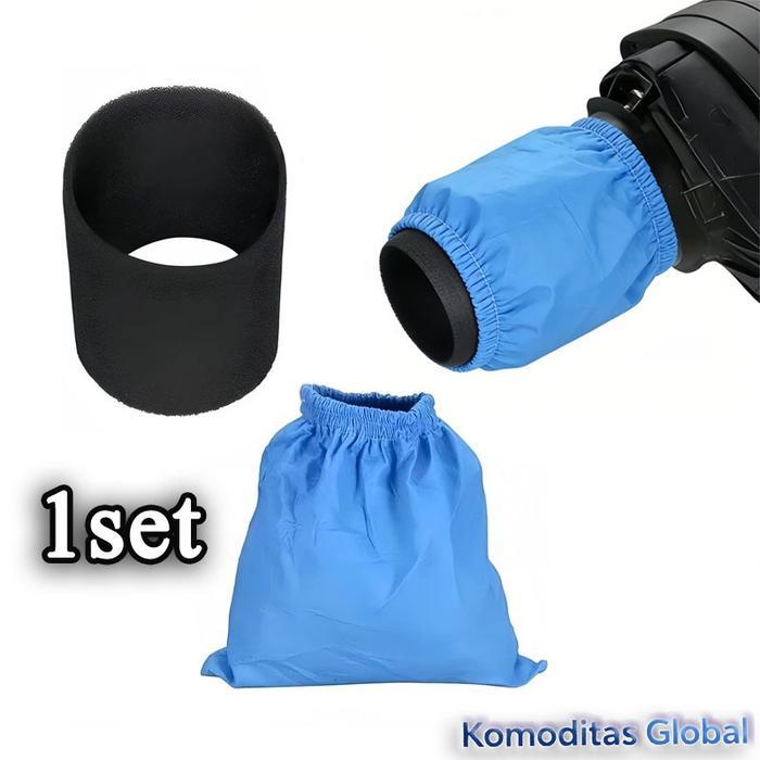 Kantong Filter Vacuum Cleaner Basah Kering 1 Set - Kain Biru & Busa Hitam