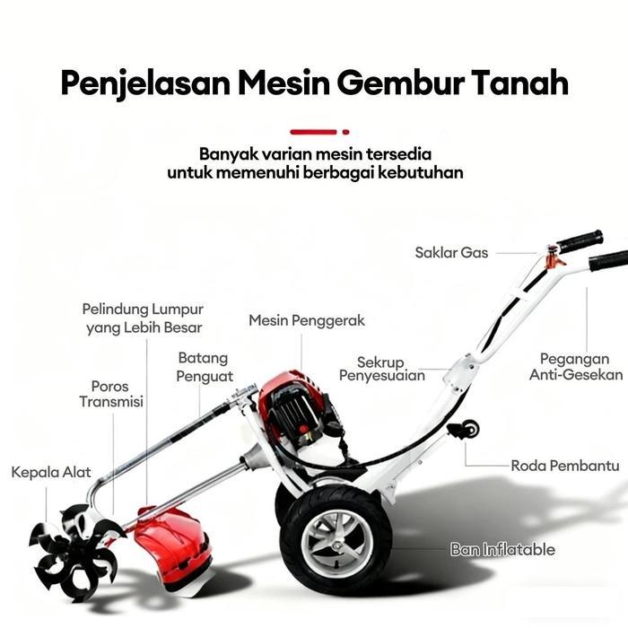 TERLARIS Reaim Cultivator Mini Tiller Bensin 52CC 2TAK 9500RPM 8800W Mesin Pengolah Tanah Mikro