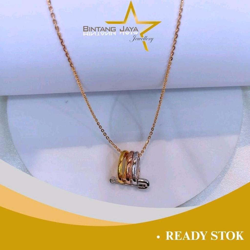 Kalung Emas Rantai Elly Mainan Peniti Oval Tiga Warna Kait Per Plus Ring - Kadar 16K - Berat 3,43gr 