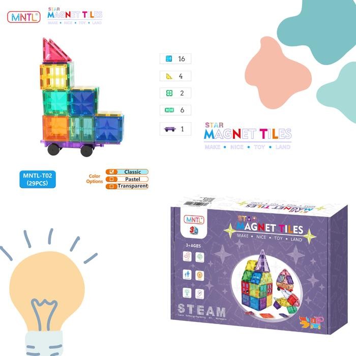 (Best) MNTL 29 Pcs Magnetic Tiles Mainan Anak Creative