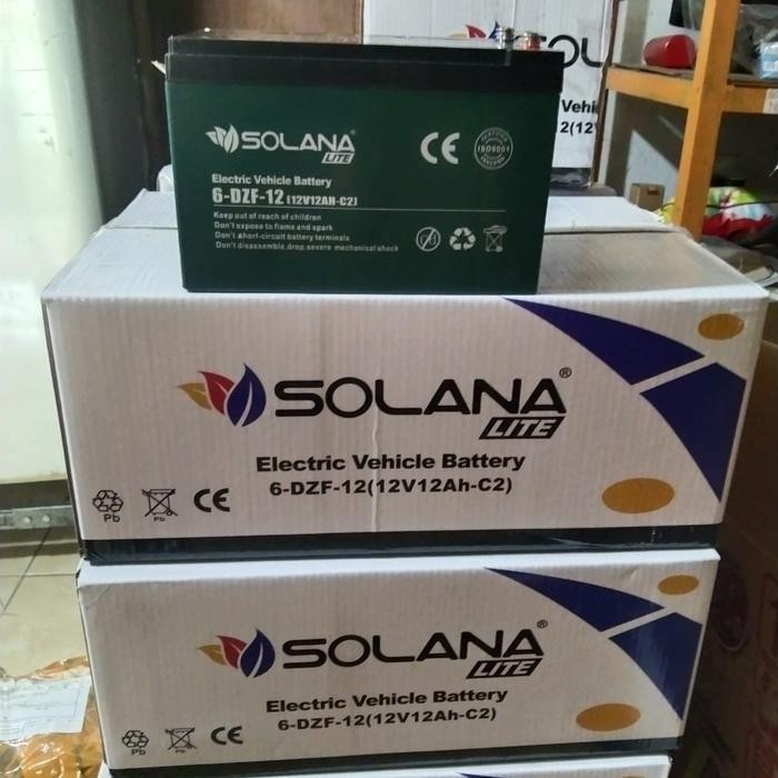 Aki 12V 12Ah / 6Dzm12 / 6Dzm14 Aki Sepeda Listrik Solana 12V 12Ah