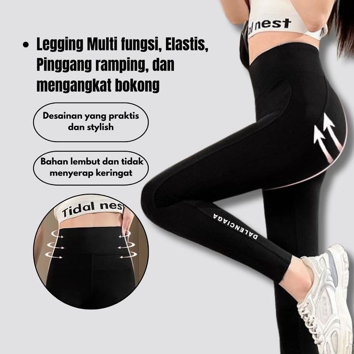 SALE FOLADY - P728 Celana Legging Wanita High Waist Sport Pants Ala Korea Style Bahan Spandek Adem