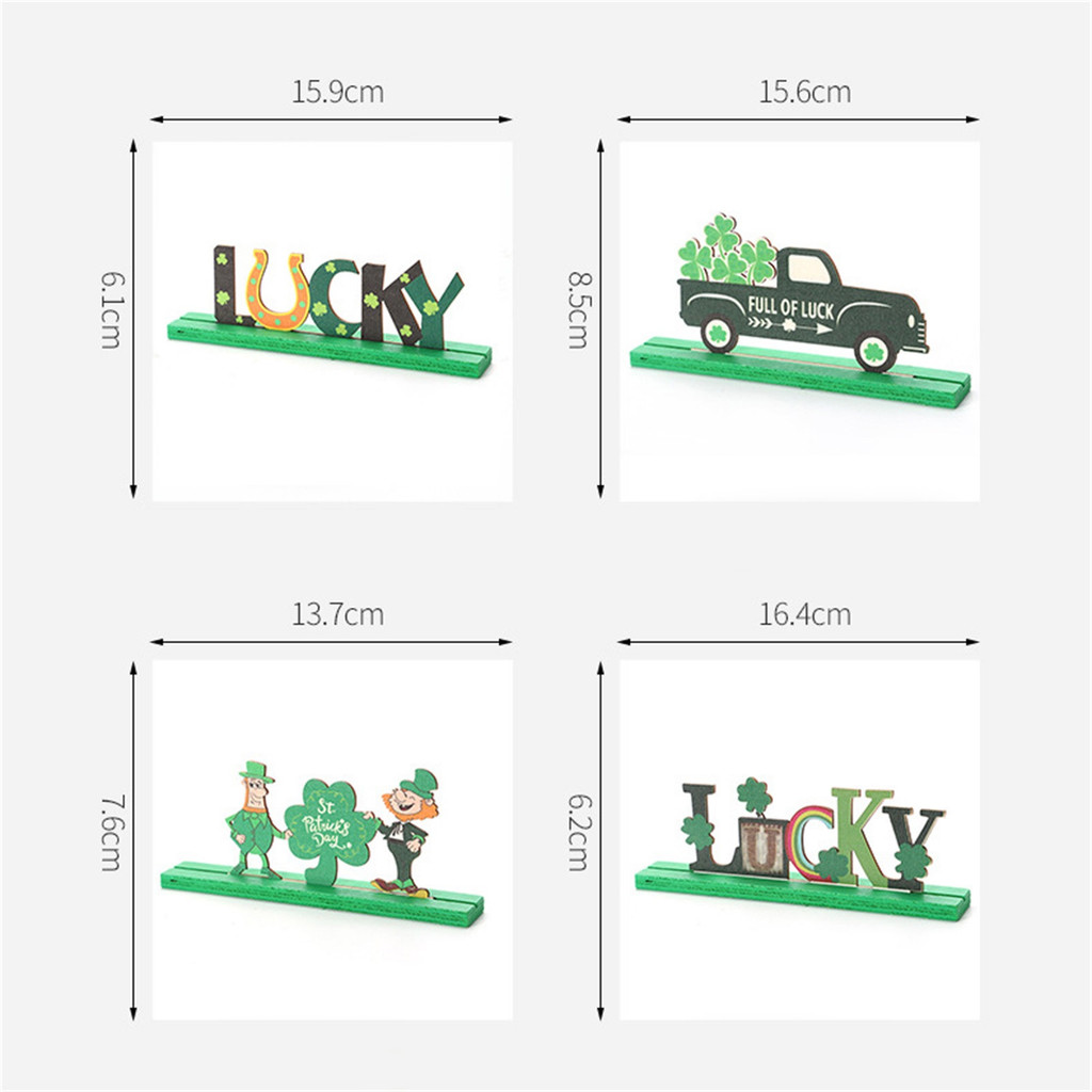Wooden St. Patrick’s Day Table Sign Decor Green Truck Leprechaun Table Ornaments for St. Patrick’s D