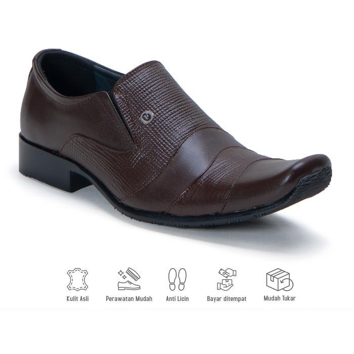 Sepatu Pantofel Pria Formal Kantor Lokal Kulit Asli Original Fordza F663