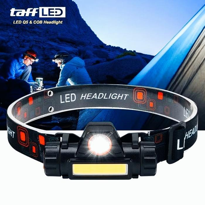 Senter Kepala Mini LED 2 Mode Headlamp COB 2in1 Headlight USB Rechargeable Q5 COB Lampu