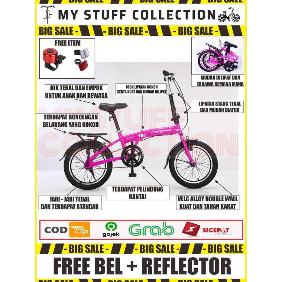 SEPEDA LIPAT EVERGREEN UKURAN 16 INCH COCOK UNTUK USIA 6 TAHUN HINGGA DEWASA SEPEDA LIPAT ANAK 612