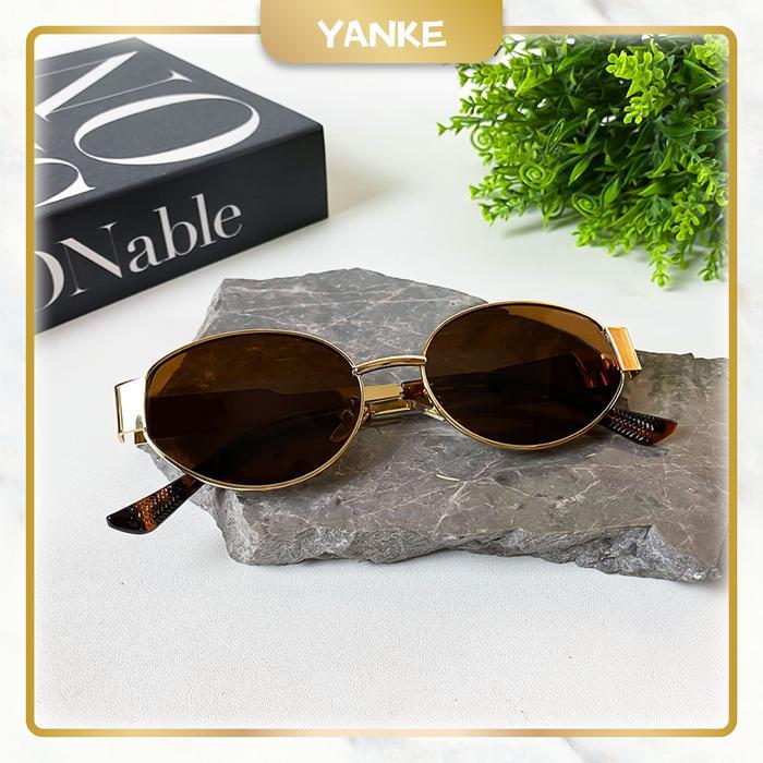 nq0q- [Paket Kotak & Lap] Kacamata Hitam Wanita Kacamata Bulat Bingkai Kecil Sunglasses