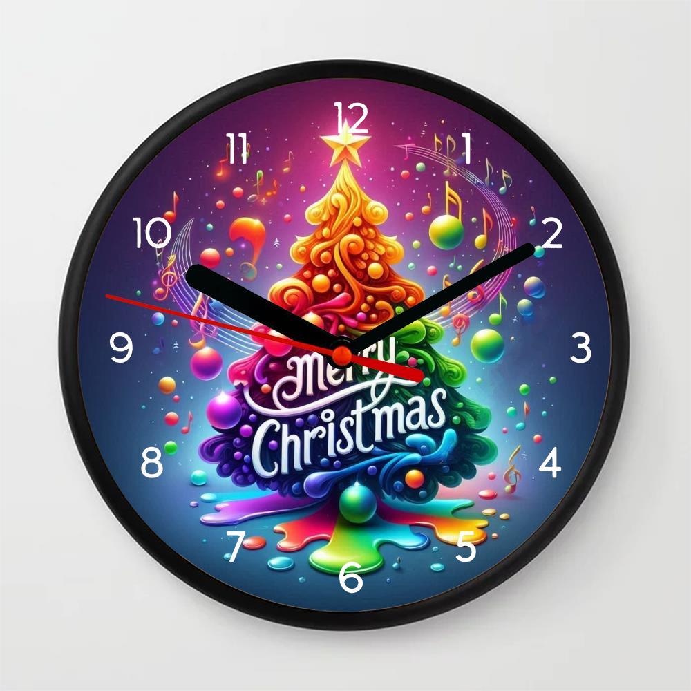 Jam Dinding Selamat Natal Pohon Natal Pelangi, Bintang, Not Musik