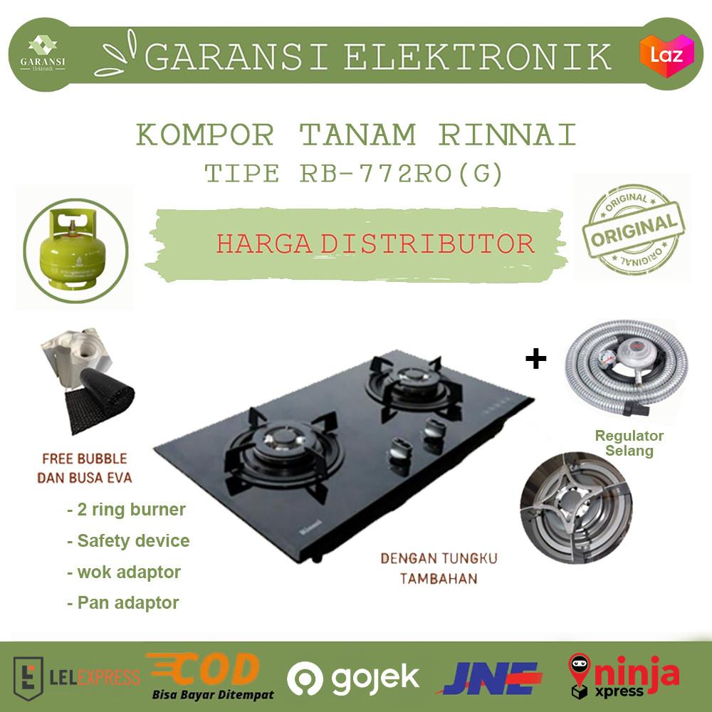 KOMPOR TANAM KACA RINNAI 2 TUNGKU RB-772RO G FREE BATERAI KOMPOR KACA TANAM 2 TUNGKU RINNAI MURAH OR