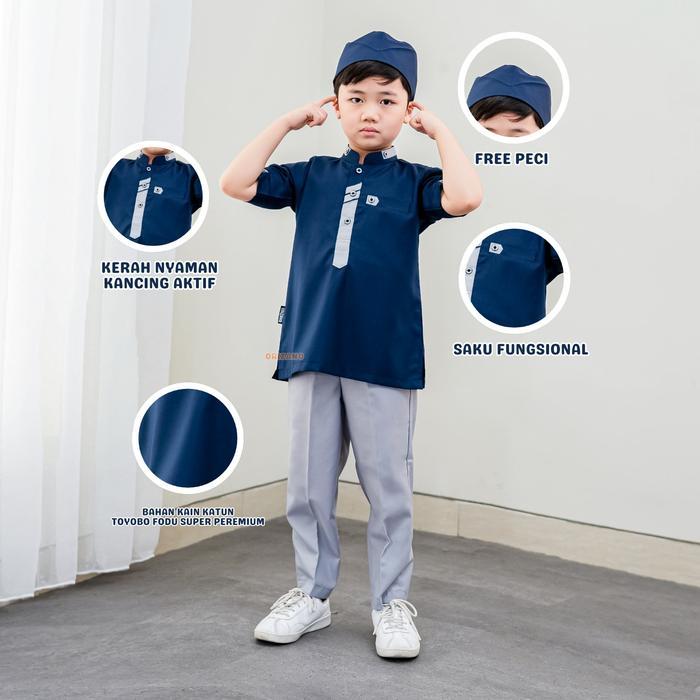 Orizano Baju Koko Anak Laki-Laki Toyobo Fodu Motif Simpel Polos Keren Celana Kain Lembut Kurta Katun