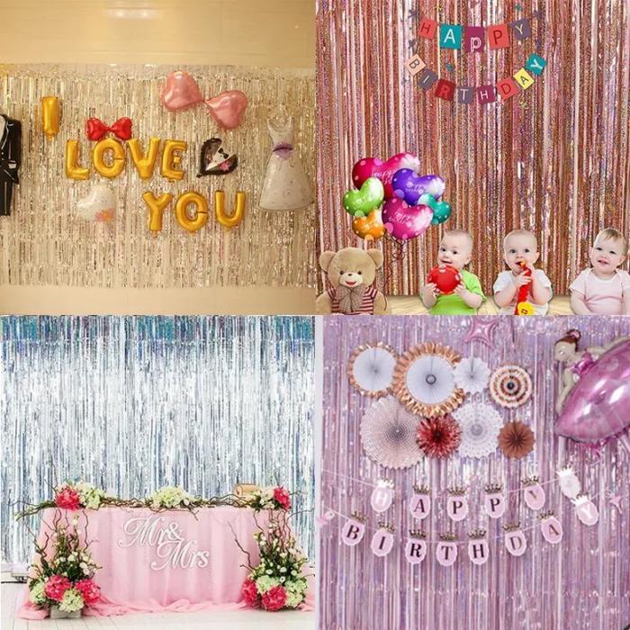 Curtain Foil Backdrop Metalik Gliter/ Tirai Foil Rumbai Dekorasi Metalik Gliter / Backdrop Warna