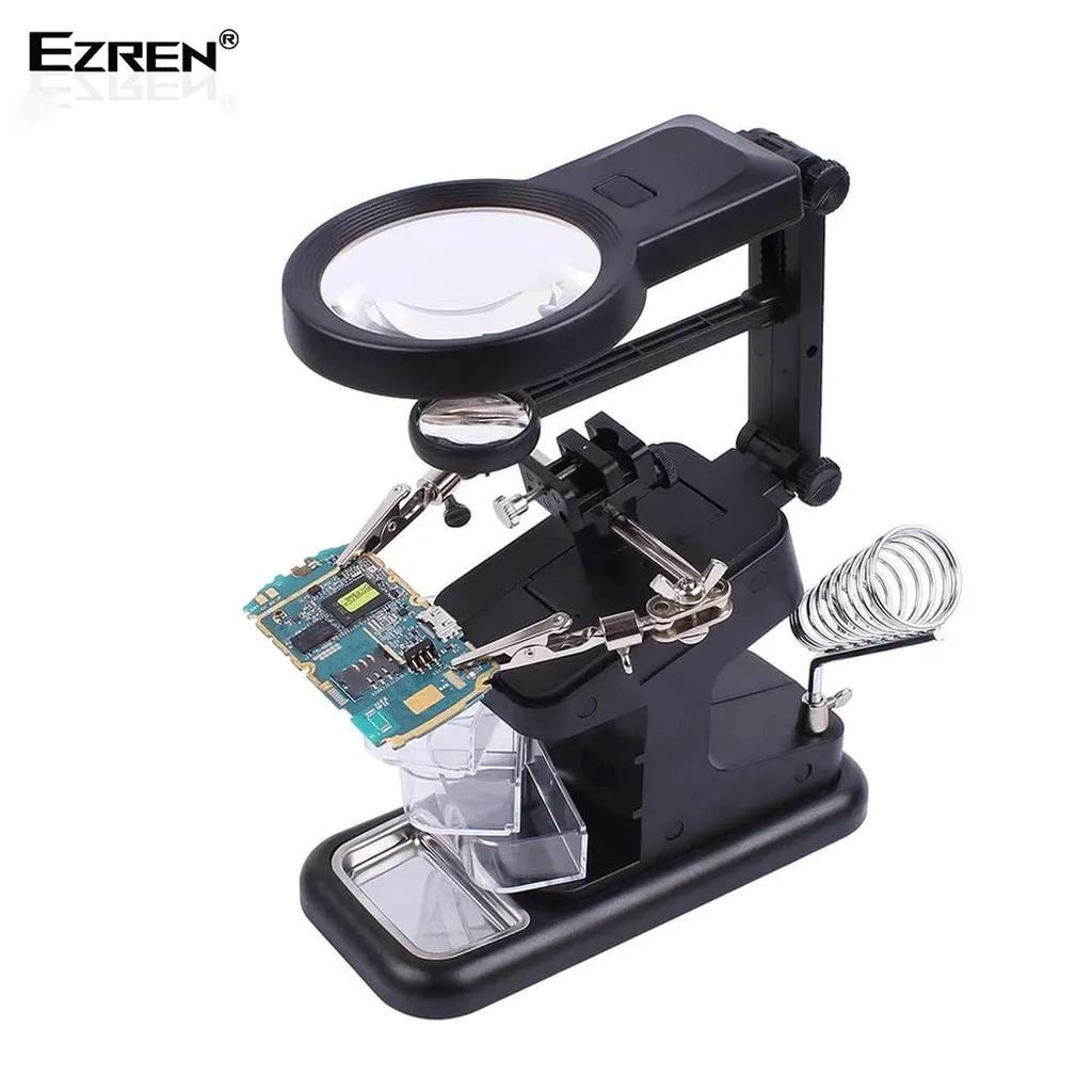 Ezren TE-803 Kaca Pembesar Dudukan Clamp Dengan Lampu LED