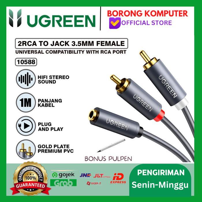 Kabel Audio Jack 3.5mm ke 2 RCA untuk PC TV Amplifier DVD Speaker - Hitam Emas 3M