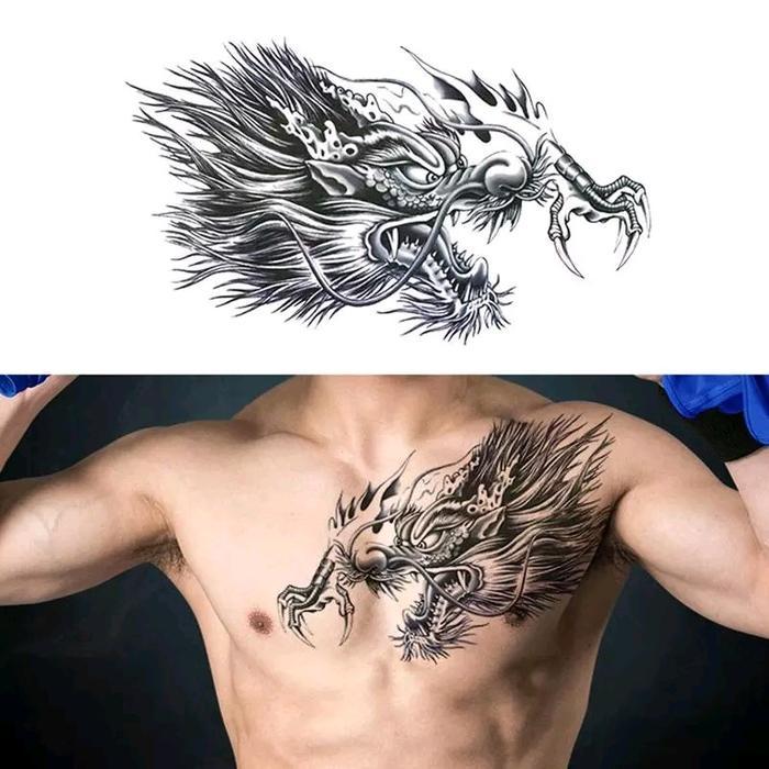 Sticker Tato Temporer Tato Temporary Tahan Lama Anti Air Sementara Bisa di Hapus Motif Naga Hitam