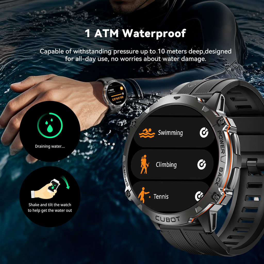 Cubot X3, Sport Waterproof Smartwatch, 1.73-inch AMOLED Display, Bluetooth Calls, 900mAh Battery,