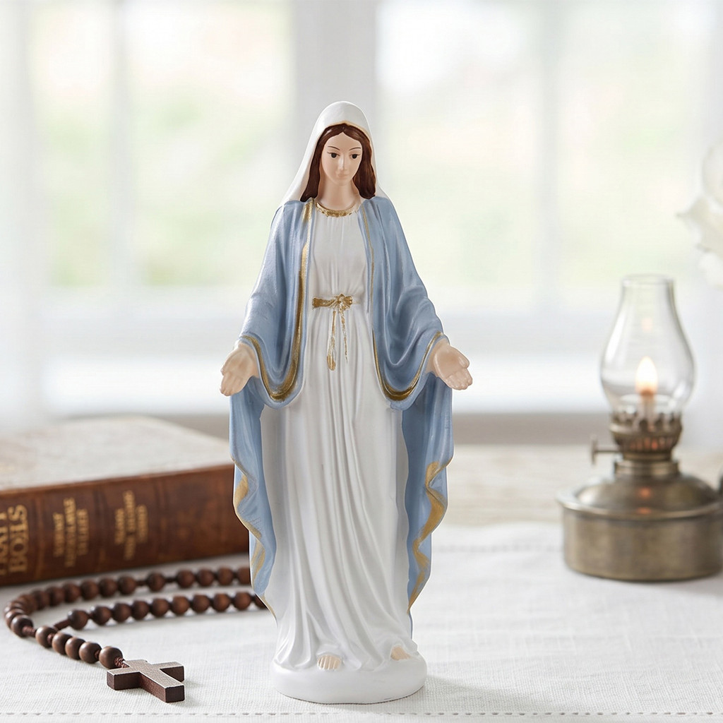 Resin Virgin Mary Collectible Figure Decorative Virgin Mary Statue Hand Painted for Christian Prayer