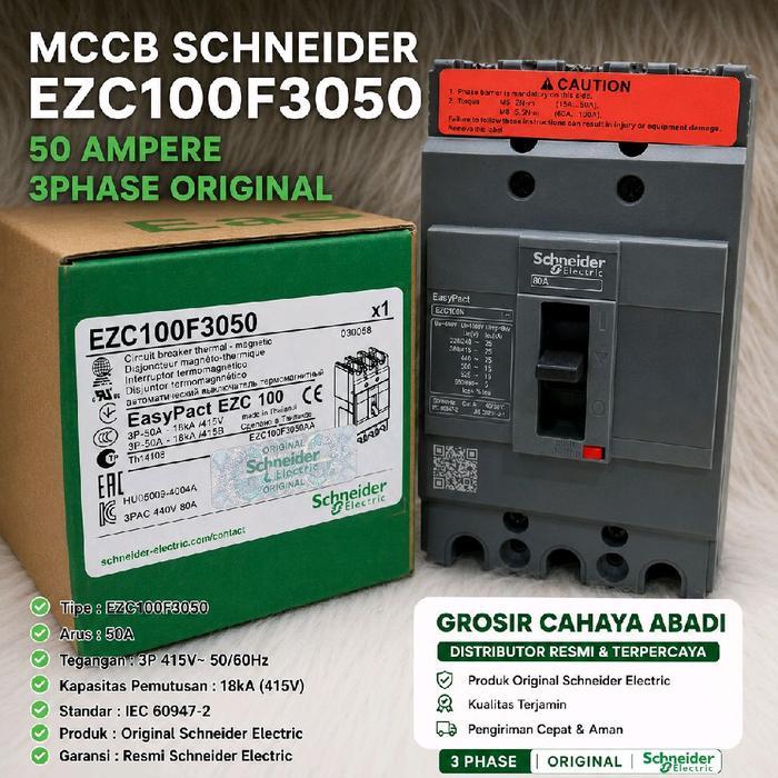MCCB SCHNEIDER 3PHASE 50A EZC100F//NFB BREAKER SCHNEIDER ORIGINAL