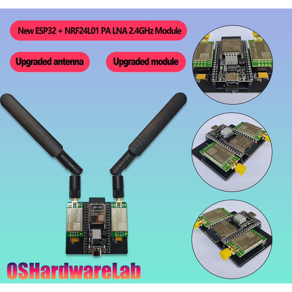 Upgraded ESP32 DevKitC + NRF24L01 (E01C-2G4M27D) Module Development Board, supporting Bluetooth &