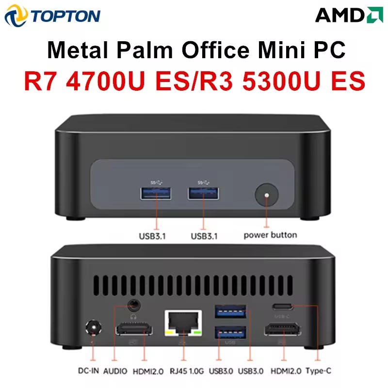Topton Palm Gaming Mini PC AMD Ryzen 7 4700U ES 3 5300U ES 2*DDR4 2*M.2 Slots Portable Office