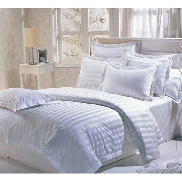 Bedcover Sprei Katun Lokal Salur Putih Hotel Bantal Kuping