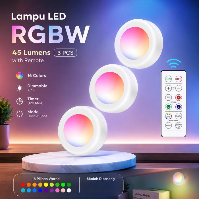 3 PCS Lampu LED Downlight Tempel Lemari RGB Wireless