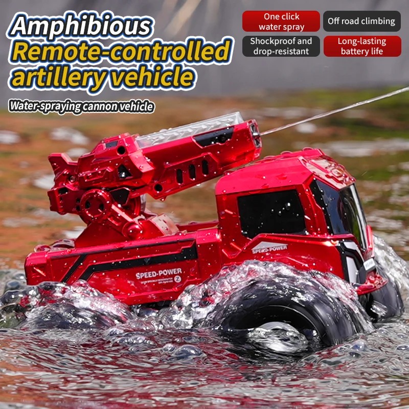 Amphibious 4WD Water Bead RC Truck,2.4GHz, Automatic Water Bead Launcher,360 Spin & Stunts,Cool