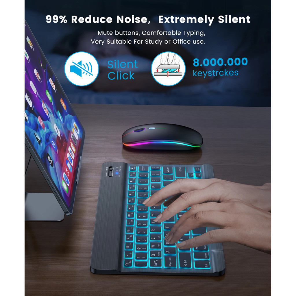Mini Keyboard Wireless Bluetooth 5.0 Keyboard RGB Backlit Rechargeable Keyboard Silent Keyboard For
