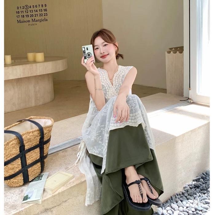 Cf Rompi Vest Brokat Lace Model Layer Dress Casual Elegan Untuk Wanita Desain Mewah Detail Cantik