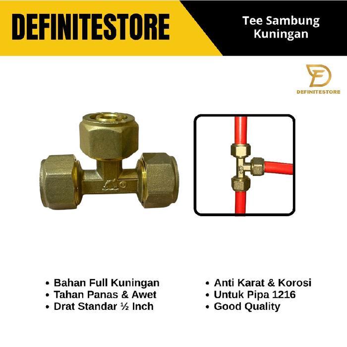 Germany Luxury - Tee Sambung 1/2 Inch Equal Tee Brass Sambungan Pipa Air Panas Instalasi Water